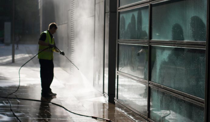 Pressure washing in commercial area