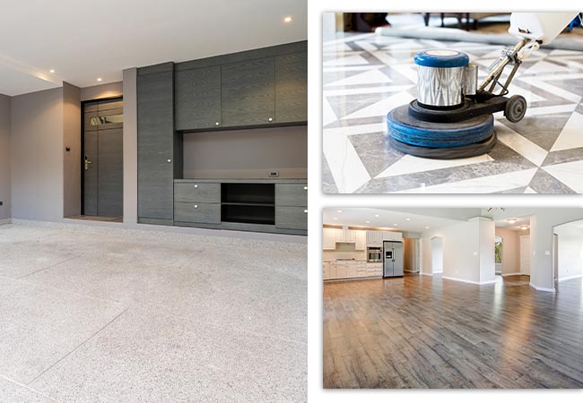 Clean concrete, tile, and laminate floors.