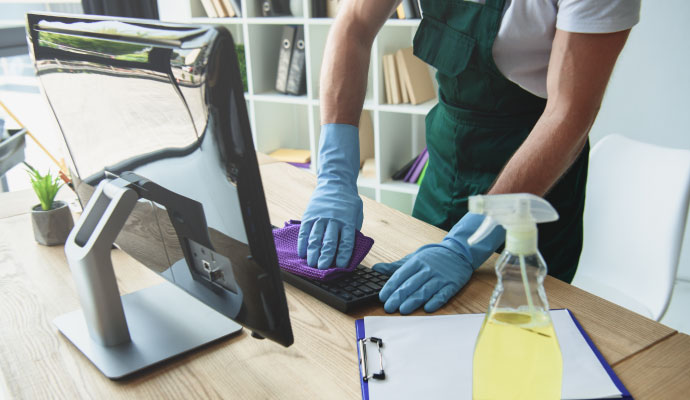 Expert cleaning office desk
