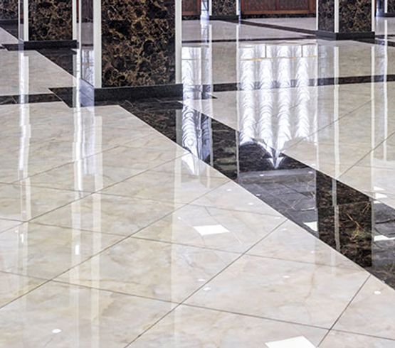 Cleaned and polished shiny floor enhancing a modern commercial area
