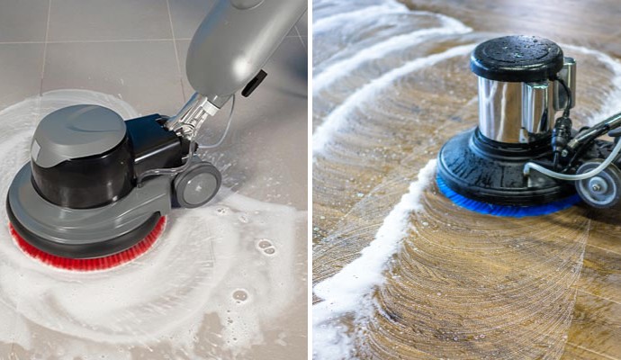 Professional cleaning services collage for tile and wood floors