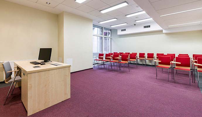 Clean carpeted floor in a school lecture hall