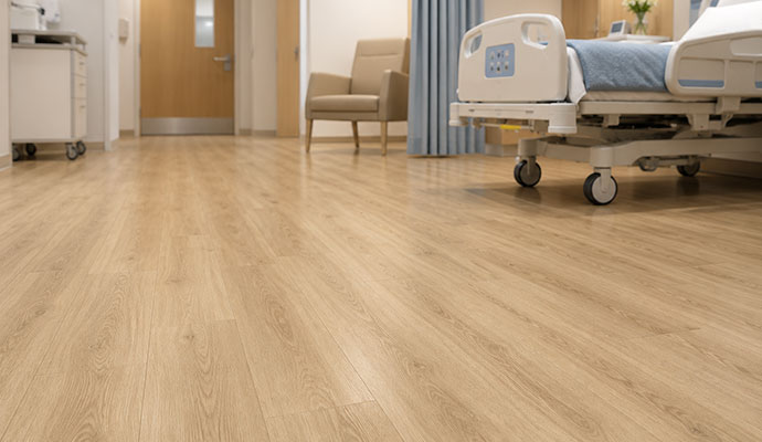 Clean laminate floor in a healthcare patient room