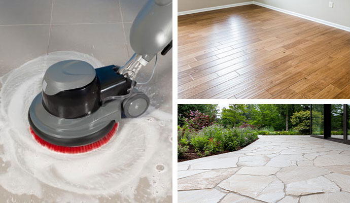 Commercial floor cleaning surfaces collage