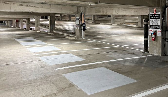 Clean garage floor in a healthcare facility