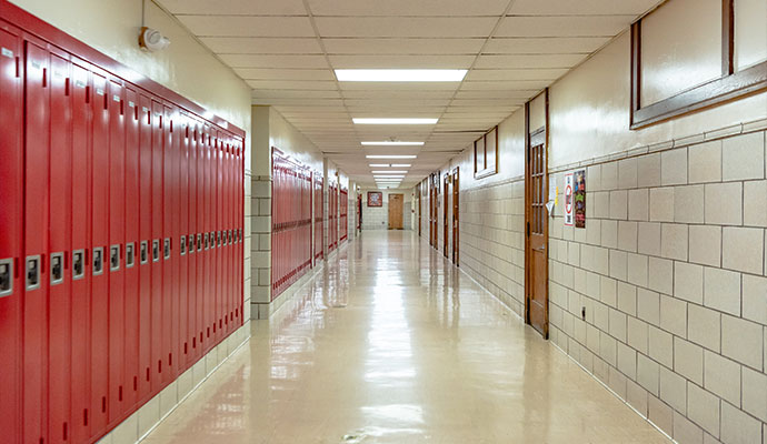 Clean school corridor with student lockers