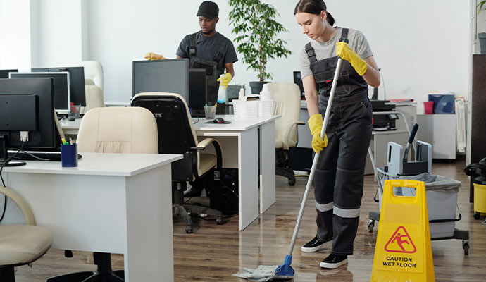Janitorial staff cleaning office space