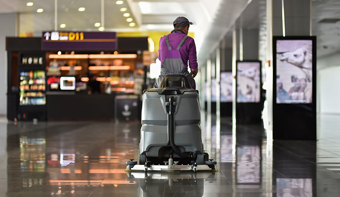 cleaning airport with cleaning car