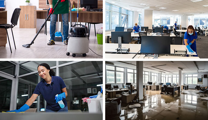 Collage of different office cleaning services