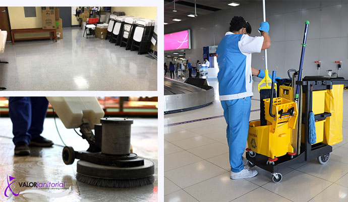 Cleaning services for retail, medical facilities, and restaurants.