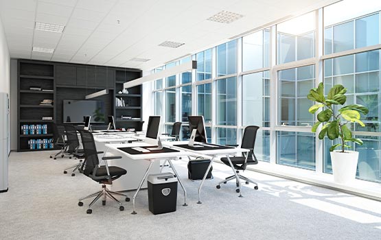 an office room with clean floor