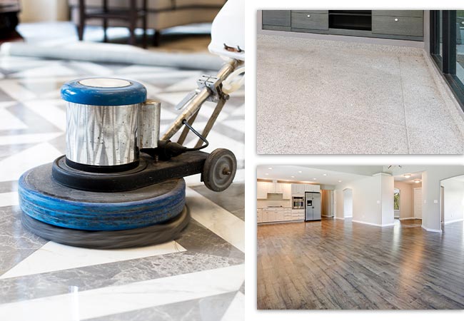 Professional cleaning service for tile, concrete, and laminate floors, ensuring a fresh and polished appearance